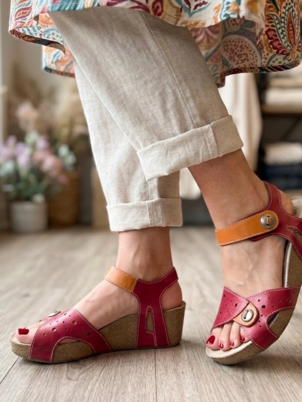 Romika Women's Sandals - Coral and Mustard
